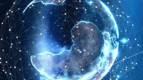 Animation of network of connections and light trails over spinning globe against blue background. Global networking and business technology concept - Powered by Shutterstock - Get 15% off with code: PIKWIZARD15