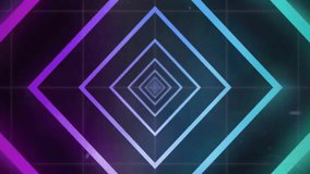 Animation of glowing blue and purple diamond tunnel over green network on black background. Processing, data, network, connection and communication, digitally generated video. - Powered by Shutterstock - Get 15% off with code: PIKWIZARD15