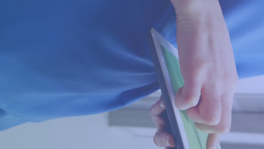 Animation of followers growing number over caucasian female doctor using tablet. Global social media, communication and digital interface concept digitally generated video. - Powered by Shutterstock - Get 15% off with code: PIKWIZARD15