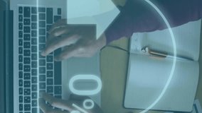 Animation of cloud with percent growing over african american businessman using laptop. Global finance, business, connections, cloud computing and data processing concept digitally generated video. - Powered by Shutterstock - Get 15% off with code: PIKWIZARD15