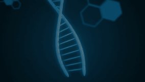 Animation of scientific data processing over globe and dna strands on dark background. Global science, connections, computing and data processing concept digitally generated video. - Powered by Shutterstock - Get 15% off with code: PIKWIZARD15