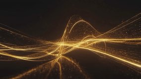 A dynamic and abstract golden light wave pattern on a dark background. This wave pattern consists of thin lines and shimmering light particles, creating a sense of movement and energy. - Powered by Shutterstock - Get 15% off with code: PIKWIZARD15