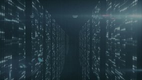 Opening wireframe humanoid figure rotating in binary tunnel glitch outlines flickering and scanning. Cyberspace, digital, futuristic, technology, abstract, motion, neon - Powered by Shutterstock - Get 15% off with code: PIKWIZARD15