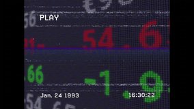 Retro VHS overlay starting playback while ticker updating values adding glitch evoking nostalgia. Nostalgia, glitch, digital, vintage, technology, disruption, animation - Powered by Shutterstock - Get 15% off with code: PIKWIZARD15