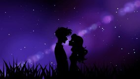 Enchanting Romantic Night Silhouetted Couple Under a Starry Sky with Glowing Hearts,Romantic Couple Gazing at Each Other Under Starry Sky.Affectionate Pair in Dreamy Night with Scattered Hearts. - Powered by Shutterstock - Get 15% off with code: PIKWIZARD15