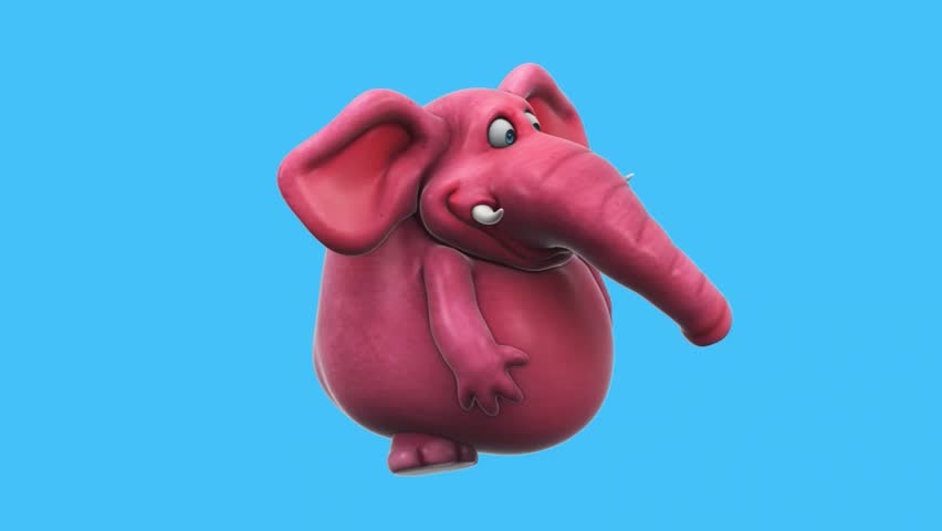 A fun and whimsical animation of a chubby pink cartoon elephant dancing cheerfully