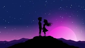 Romantic Couple Silhouette Under a Magical Starry Night Sky with Pink Moon and Sparkling Trails,Dreamy Landscape Lovers Watching a Comet or Meteor Shower.Celestial Love Man and Woman Under Cosmic - Powered by Shutterstock - Get 15% off with code: PIKWIZARD15