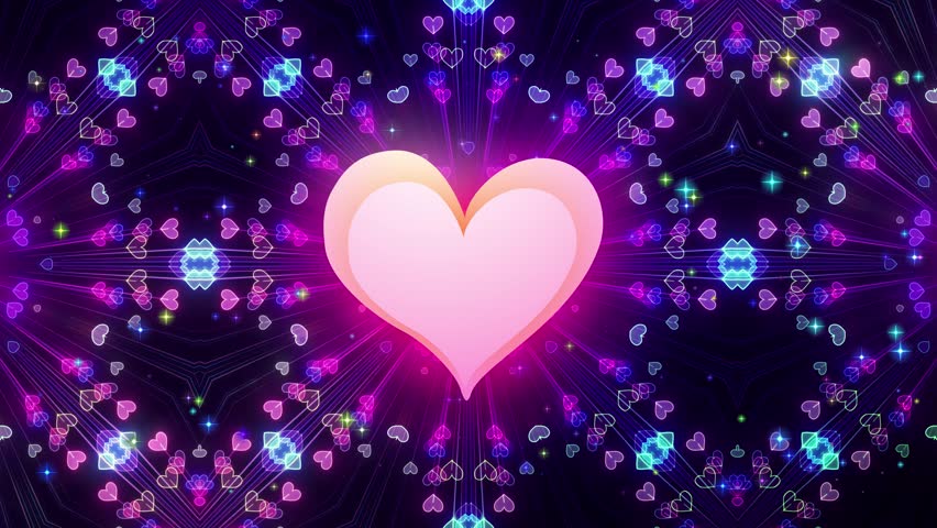 Vibrant Glowing Hearts Abstract Love Pattern Background Loop,Stacked Pink Hearts Glowing on a Dark, Sparkly Background.Romantic Layered Heart with Tiny Floating Love Symbols. - Powered by Shutterstock - Get 15% off with code: PIKWIZARD15