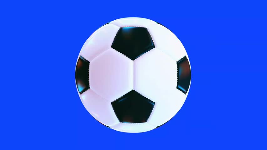 Football soccer ball rotating on blue background animation, 3d motion graphics. Football animation of soccer ball on blue background. Football and soccerball animation with Chroma key background.