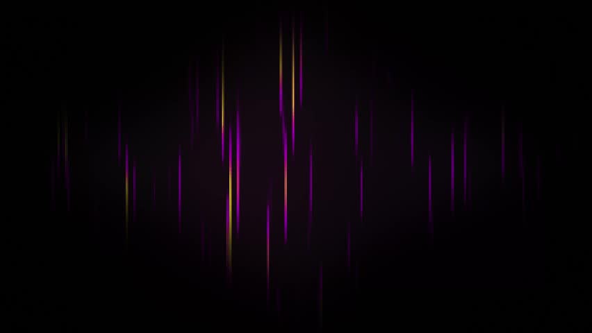 Glowing purple neon and yellow vertical lines on dark background. Abstract geometric animation of vertical stripes