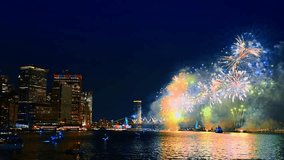 Fascinating scenery of firework splashes on the waterscape of the East River. Fantastic celebration in New York, USA. - Powered by Shutterstock - Get 15% off with code: PIKWIZARD15