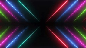 Futuristic symmetrical neon tunnel with vibrant green, red, blue, and magenta beams on a black background. Reflected light enhances the immersive digital look. Ideal for party visuals, cyberpunk aesth - Powered by Shutterstock - Get 15% off with code: PIKWIZARD15