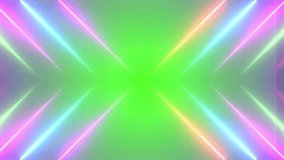 Vibrant neon tunnel with glowing rainbow light beams on a bright green background. Symmetrical, futuristic, and perfect for digital art, parties, techno visuals, or sci-fi-inspired designs. - Powered by Shutterstock - Get 15% off with code: PIKWIZARD15