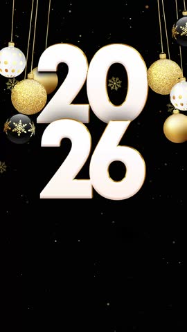 4K Animated Black and Gold Happy New Year 2026 Background
