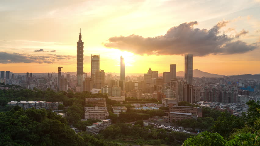 Taipei skyline panorama with view of Taipei 101 beautiful Taipei sunset, Taiwan city business skyline and skyscrapers, skyscrapers and other modern buildings of the city.	