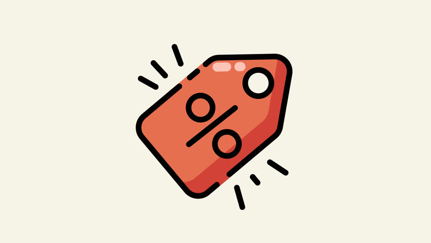 Red price tag icon animation with percentage symbol suitable for sales promotions, discounts, finance concepts, retail marketing, pricing strategies, business presentations.