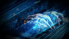 Cybersecurity concept with hands typing on a laptop, digital lock icon, and futuristic data protection interface for online security and encryption themes. - Powered by Shutterstock - Get 15% off with code: PIKWIZARD15