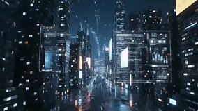 Futuristic Cyberpunk City with Holographic Data Projections. Seamless loop for sci-fi projects, game backgrounds, or visualizing future technology - Powered by Shutterstock - Get 15% off with code: PIKWIZARD15