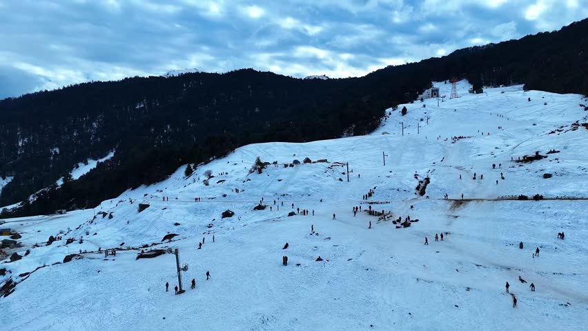 Himalayan Beauty in 4K | Drone Shot of Auli Joshimath Winter Wonderland | Majestic Himalayan View from Auli | Aerial Drone 4K Stock