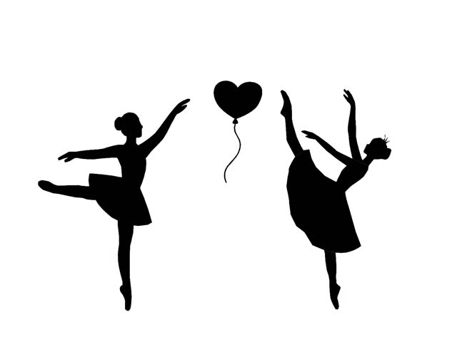 Ballet Dancing Silhouettes. Dance ballet silhouettes. Dancer woman people. Female ballerina recital silhouette. Loopable vector animation of ballerina silhouettes with props. Seamless dance motion.