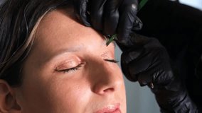 Professional brow tinting and lamination procedure. Close-up of cosmetologist applying dye and shaping eyebrows for a woman in beauty salon, self-care and beauty treatment. - Powered by Shutterstock - Get 15% off with code: PIKWIZARD15
