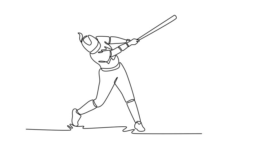 Self drawing animation single line draw baseball woman athlete swing the bat with speed on outdoor sport field. Softball player hit the ball on exercise ground. Continuous line. Full length animated - Powered by Shutterstock - Get 15% off with code: PIKWIZARD15