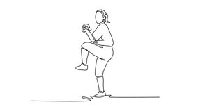 Self drawing animation of single line draw female baseball player getting ready to pitch the ball during game outdoors. Pitcher training for match or competition. Continuous line. Full length animated - Powered by Shutterstock - Get 15% off with code: PIKWIZARD15