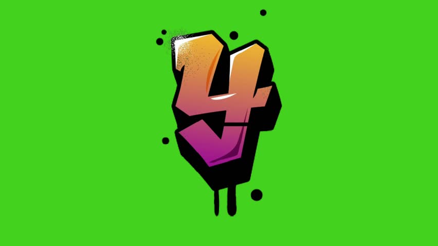 Graffiti number 4 animation on green screen. Seamless loop. Street art, urban, typography concept