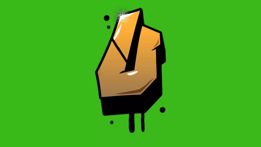 Graffiti letter u animation on green and black backgrounds. Seamless loop. Street art, urban, typography concept