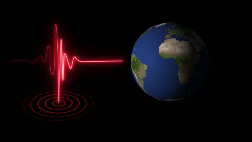 earthquake seismograph and planet earth animation,planet earth with glowing seismogram reading, seismic wave graphic with earth globe