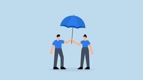 4k animation of good businessman offers large umbrella to protect employee from harm. - Powered by Shutterstock - Get 15% off with code: PIKWIZARD15