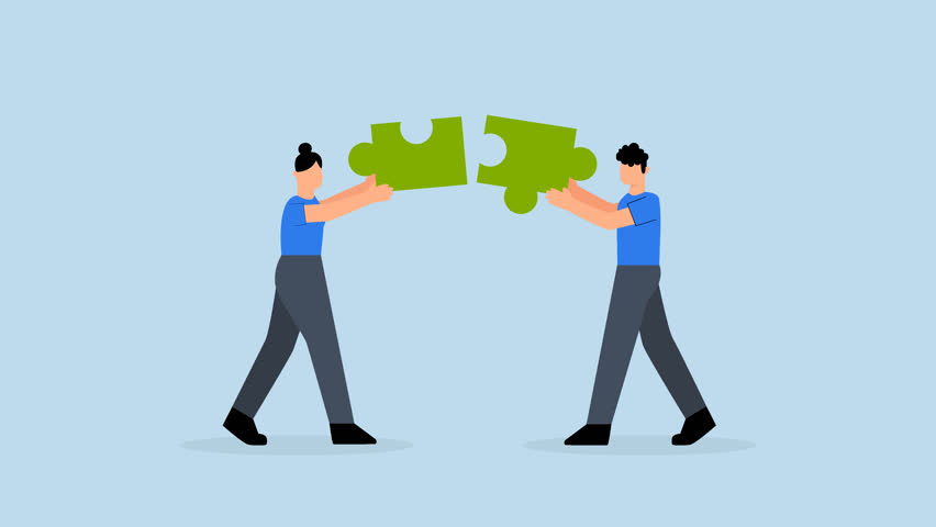 Mismatch, 4k animation of confused businessman putting together a mismatched puzzle.