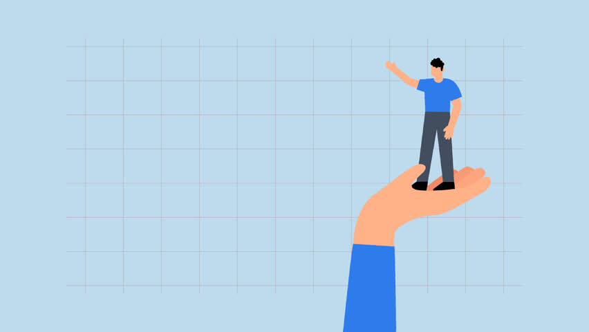 Drive sale increasing profit, 4k animation of businessman stands with helping hand and pulls up rising graph.