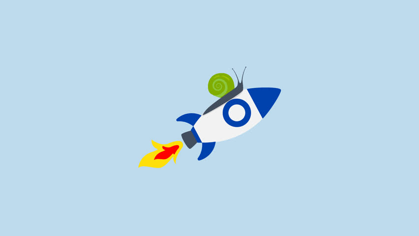 Accelerate business, 4k animation of slow snail flies fast rocket booster metaphor speeds up work process.