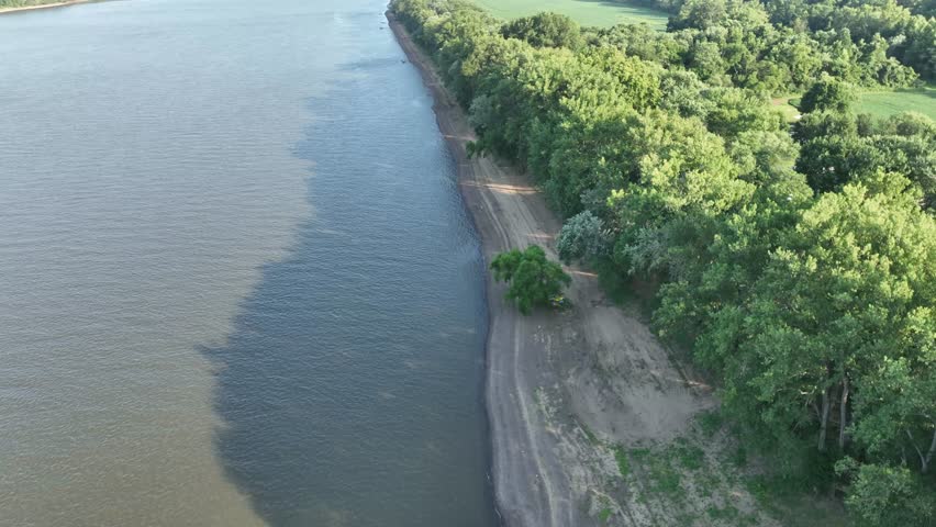 Ohio River beach drone aerial