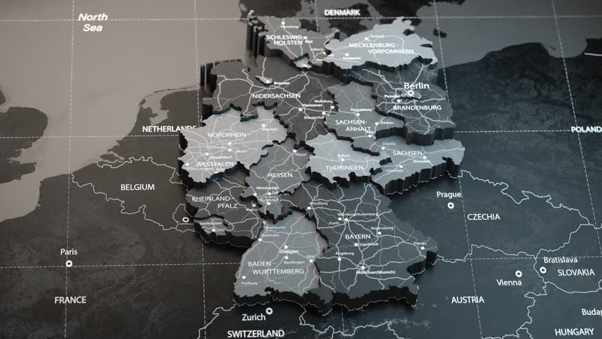 Map of Germany with country regions outlines. 3D Illustration