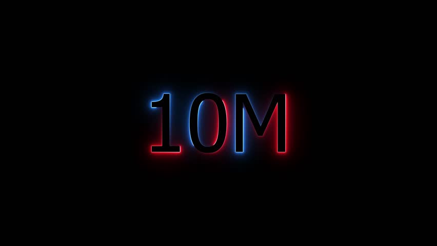 Abstract Glowing Neon Light 10 Millions Letter Icon Animation.10 Million achievement for social media videos .10M million neon glowing text animation. Glowing 10M Typography Banner 