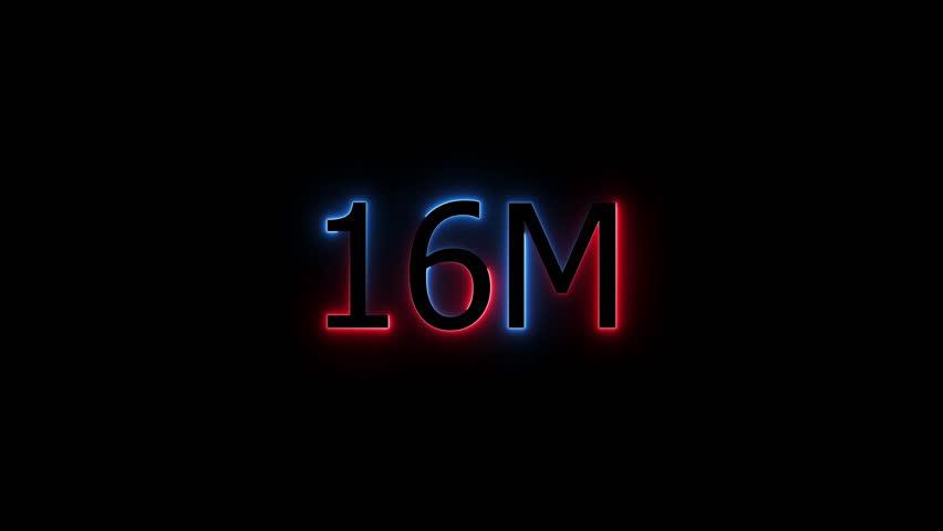 Abstract Glowing Neon Light 16 Millions Letter Icon Animation.16 Million achievement for social media videos .16M million neon glowing text animation. Glowing 16 M Typography Banner  