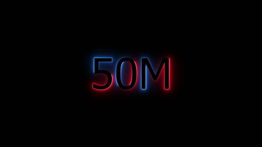 Abstract Glowing Neon Light 50 Millions Letter Icon Animation.50 Million achievement for social media videos .50 M million neon glowing text animation. Glowing 50 M Typography Banner