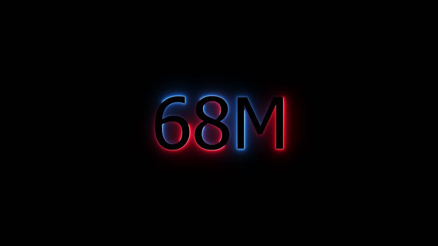 Abstract Glowing Neon Light 68 Millions Letter Icon Animation.68 Million achievement for social media videos .68 M million neon glowing text animation. Glowing 68 M Typography Banner