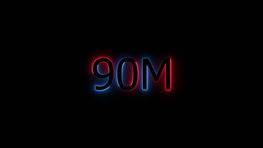 Abstract Glowing Neon Light 90 Millions Letter Icon Animation.90 Million achievement for social media videos .90 M million neon glowing text animation. Glowing 90 M Typography Banner