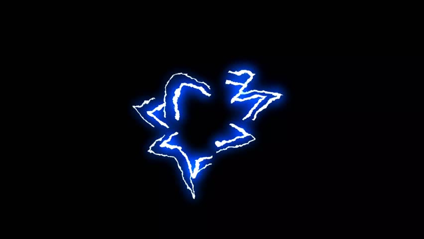 Animated blue electric rune or symbol on black background. VFX element, overlay, transition for motion design, games