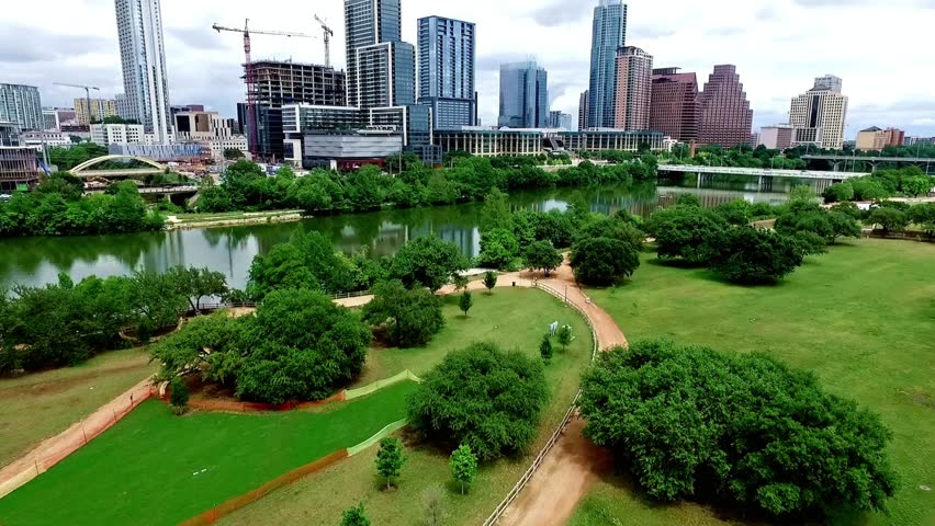 Aerial view of the austin texas skyline with lady bird lake