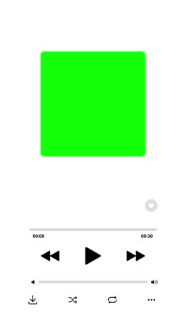 30 seconds music player UI animation with a white background and a smooth progress bar. The interface features a green screen thumbnail frame, simulating a media playback screen.