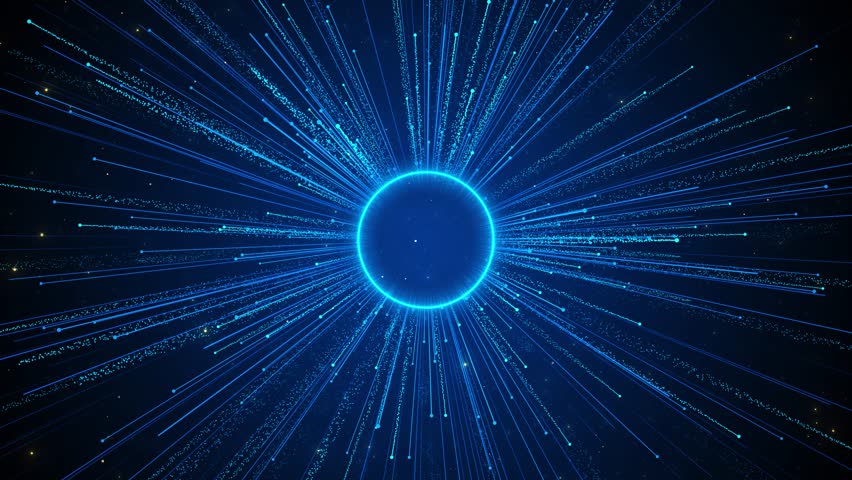 Futuristic Abstract Energy Sphere Connecting Particles Light Rays Blue Automation Software Technology Process System. Internet cyberspace innovation. HUD circle interfaces hi-tec, science, technology