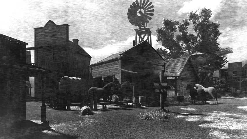 Wooden town of the Wild West. Animation on the theme of history and adventure, westerns and graphics.	
