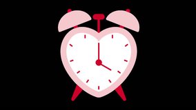 heart shaped alarm clock with the hands moving and ringing animation on transparent background with alpha channel - Powered by Shutterstock - Get 15% off with code: PIKWIZARD15