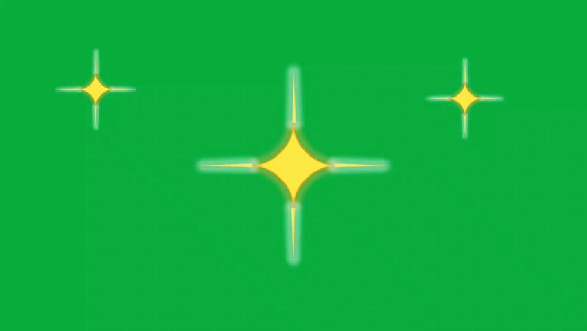 Twinkle star glitter sparkle, white cartoon, flat, vector, doodles style stars blinking. Star twinkling, sparkle star animation, light effect on transparent green background. 4k animation