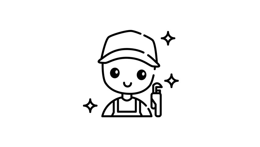 icon animation of Plumber icon cartoon features a cheerful plumber with green hat suitable for plumbing services logos, construction websites, and handyman businesses.