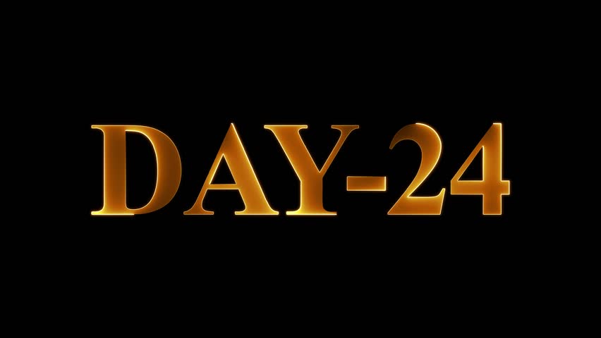 Day 24 text animation by golden color neon mask glow on black background. neon day 24.